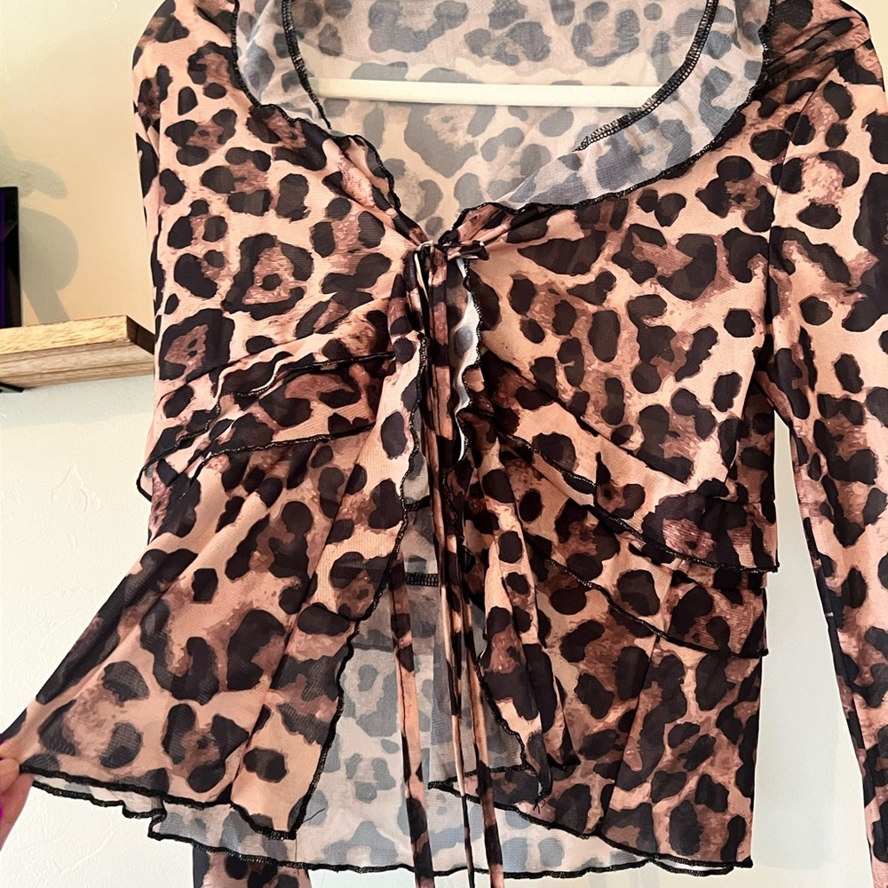 Leopard Print Sheer Blouse